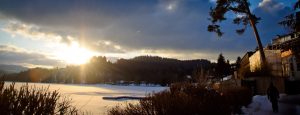 Sunset on the frozen lake